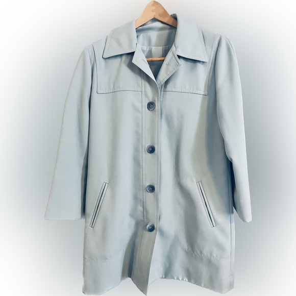 Vintage Light Blue Trench Coat Size 7/8 Grandma Rare Mid-Length The Puget Sound - Picture 1 of 13